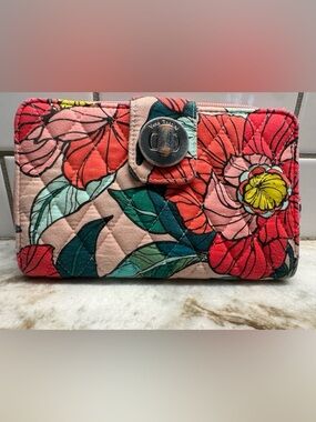 Vera Bradley Quilted Floral Wallet in Coral, Green and Pink